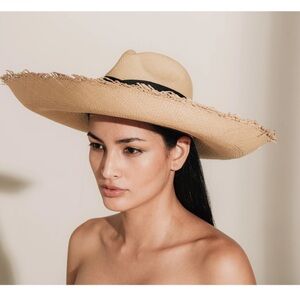 SENSI SUDIO Frayed Straw Hat With Black Tie